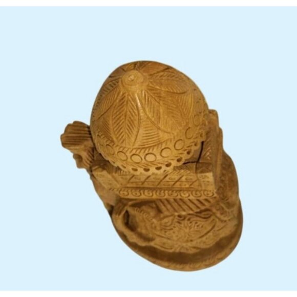 Handcrafted in India Wooden Elephant Umbrella Design Ambari Figurine Tchotchke - Picture 5 of 9